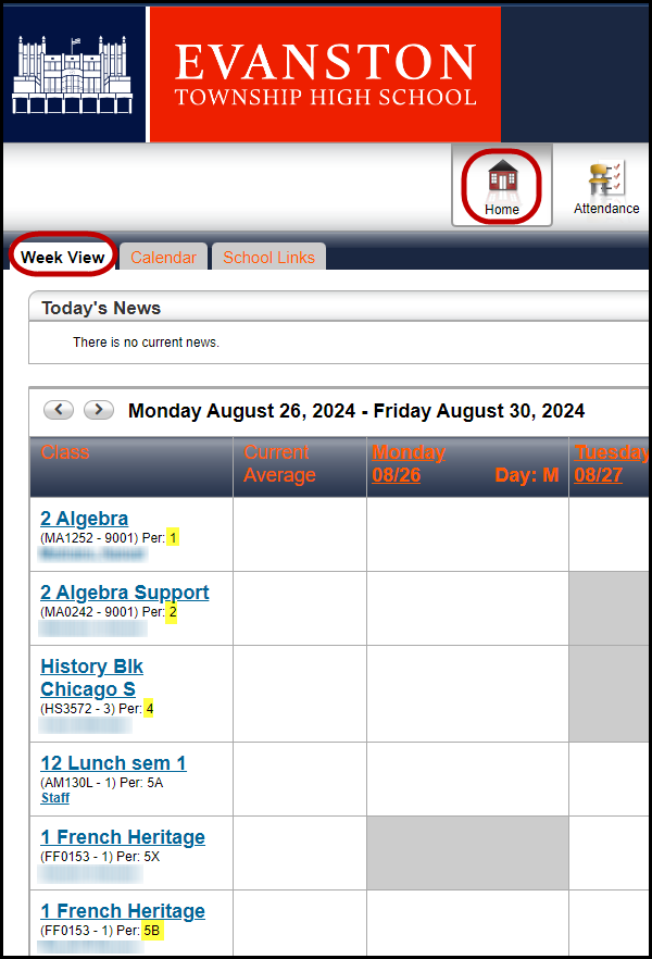 demo of a student schedule in HAC. demo of a student schedule in HAC.